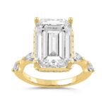 LADIES RING 8 3/4CT ROUND/EMERALD/MARQUISE DIAMOND 14K YELLOW GOLD (CENTER STONE EMERALD DIAMOND 8.00CT)