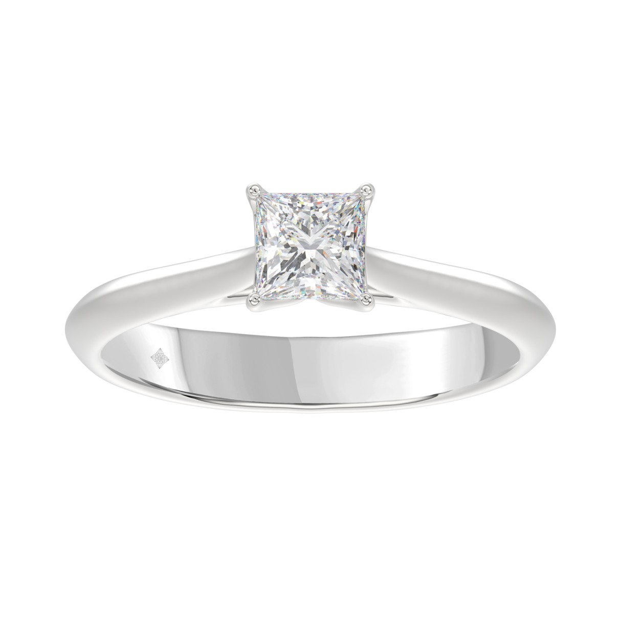LADIES SOLITAIRE RING 1/2CT PRINCESS DIAMOND 14K WHITE GOLD - Image 1