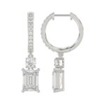 LADIES EARRINGS 2 1/2CT ROUND/EMERALD DIAMOND 14K WHITE GOLD - Image 3