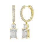 LADIES EARRINGS 2 1/2CT ROUND/EMERALD DIAMOND 14K YELLOW GOLD - Image 2