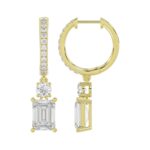 LADIES EARRINGS 2 1/2CT ROUND/EMERALD DIAMOND 14K YELLOW GOLD - Image 3