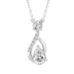 LADIES NECKLACE 1CT ROUND/PEAR DIAMOND 14K WHITE GOLD (CENTER STONE PEAR DIAMOND 3/4CT ) - Image 4
