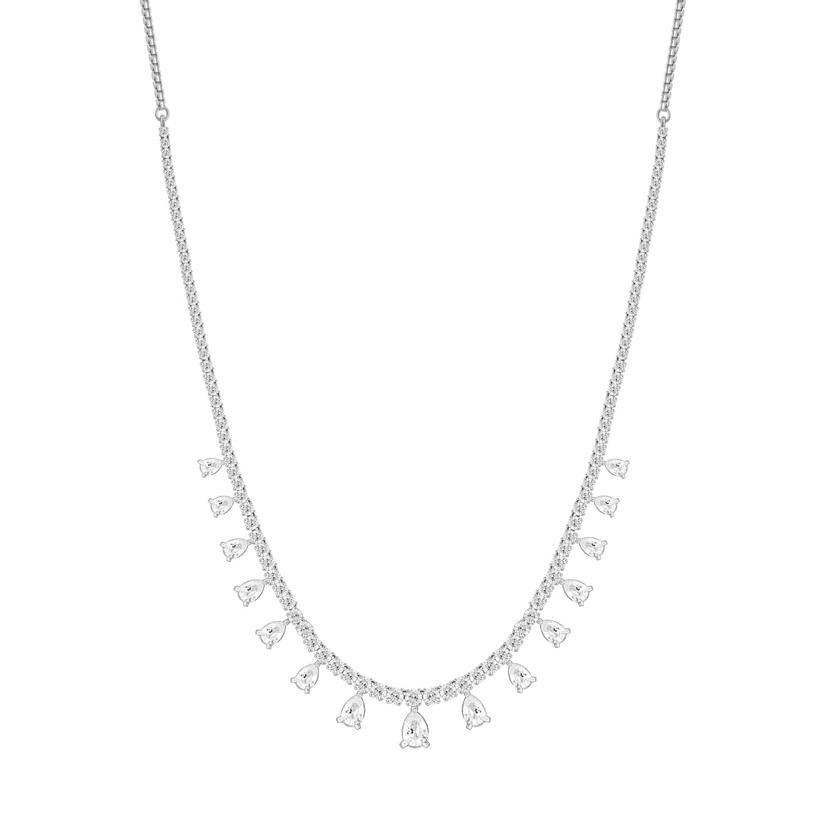 LADIES NECKLACES 5CT ROUND/PEAR DIAMOND 14K WHITE GOLD - Image 1
