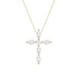 LADIES PENDANT WITH CHAIN 1 1/4CT ROUND/MARQUISE DIAMOND 14K YELLOW GOLD