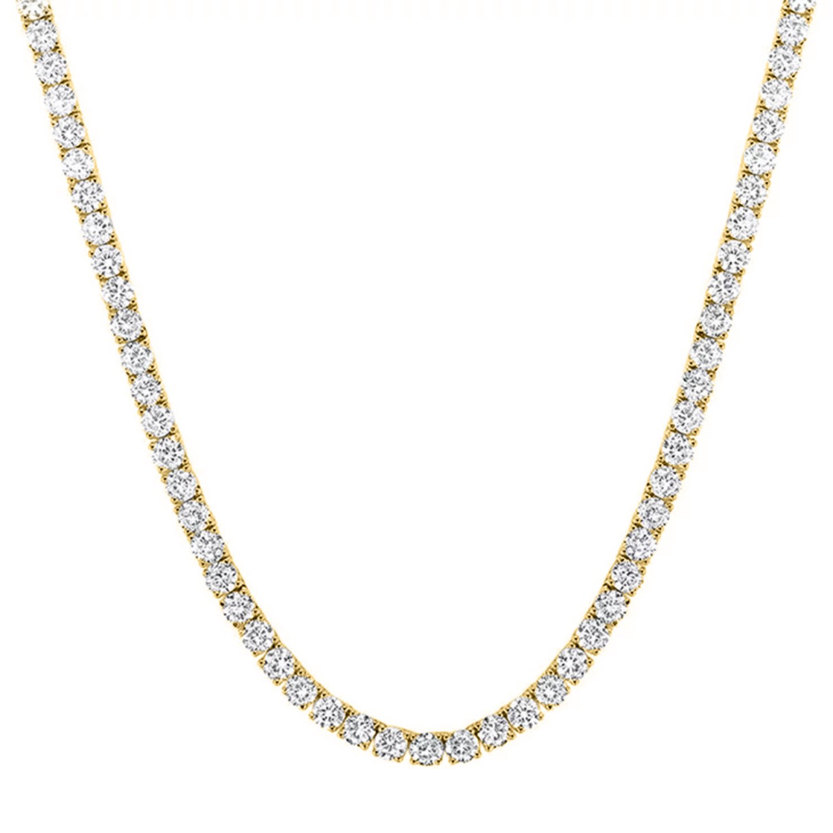 LADIES TENNIS NECKLACE 13CT ROUND DIAMOND 14K YELLOW GOLD - Image 1