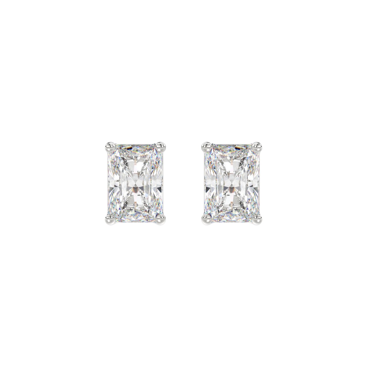 14K WHITE GOLD 3CT RADIANT DIAMOND LADIES SOLITAIRE EARRINGS - Image 1