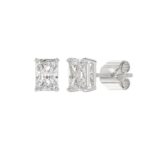 14K WHITE GOLD 3CT RADIANT DIAMOND LADIES SOLITAIRE EARRINGS - Image 3