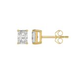 14K YELLOW GOLD 2CT RADIANT DIAMOND LADIES SOLITAIRE EARRINGS - Image 2