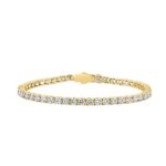 18K YELLOW GOLD 7.00CT ROUND DIAMOND LADIES TENNIS BRACELET (TALON CLAWS LOCK)