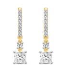 LADIES EARRINGS 1 1/4CT PRINCESS/ROUND DIAMOND 14K YELLOW GOLD (CENTER STONE PRINCESS DIAMOND 1CT)