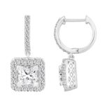 LADIES EARRINGS 3CT PRINCESS/ROUND DIAMOND 14K WHITE GOLD (CENTER STONE PRINCESS DIAMOND 2CT ) - Image 2