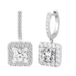 LADIES EARRINGS 3CT PRINCESS/ROUND DIAMOND 14K WHITE GOLD (CENTER STONE PRINCESS DIAMOND 2CT ) - Image 3