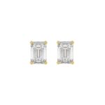 LADIES SOLITAIRE EARRINGS 1 1/2CT EMERALD DIAMOND 14K YELLOW GOLD