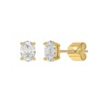 LADIES SOLITAIRE EARRINGS 1 1/2CT OVAL DIAMOND 14K YELLOW GOLD - Image 3