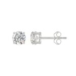 LADIES SOLITAIRE EARRINGS 1 1/2CT ROUND DIAMOND 14K WHITE GOLD - Image 2
