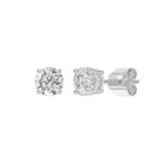 LADIES SOLITAIRE EARRINGS 1 1/2CT ROUND DIAMOND 14K WHITE GOLD - Image 3
