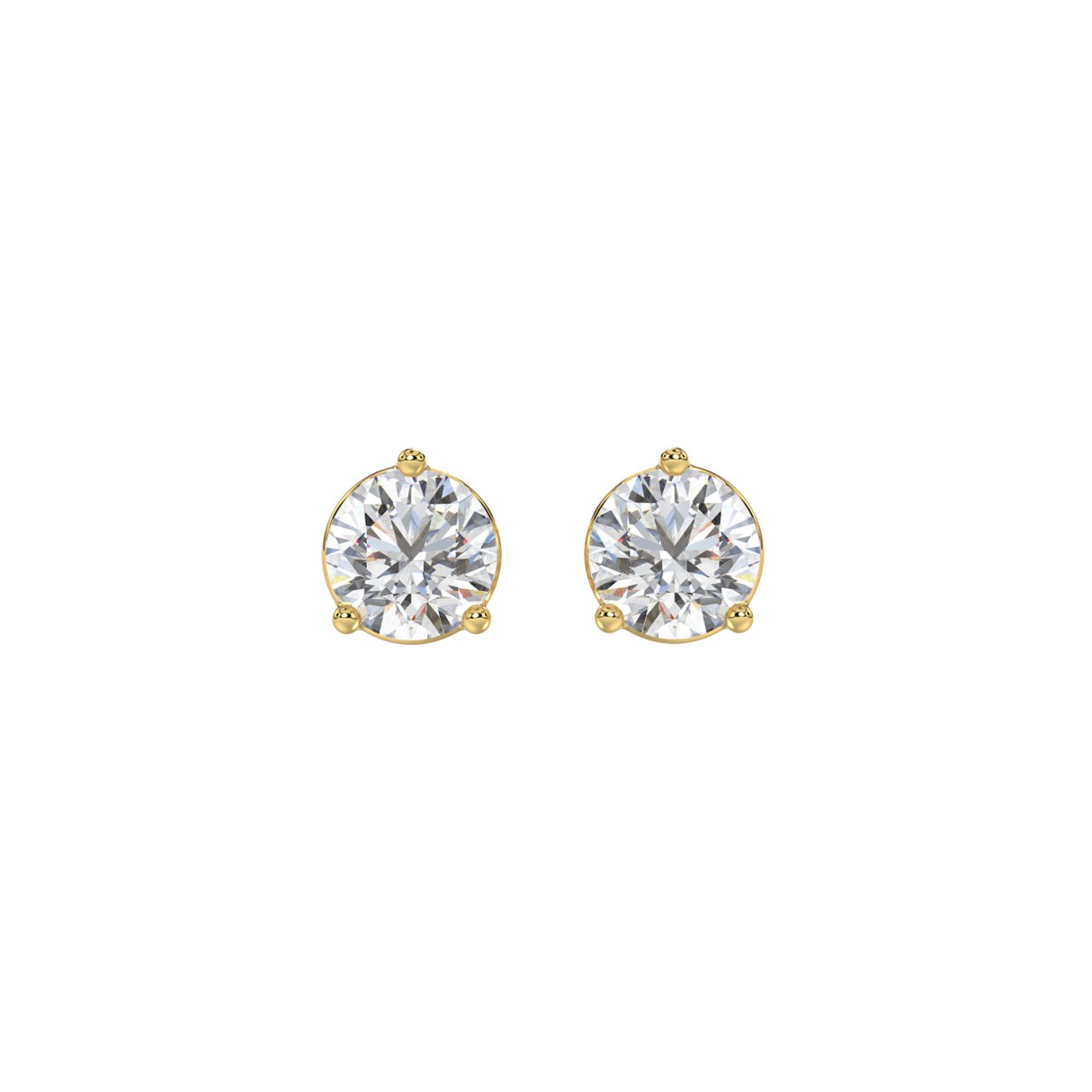 LADIES SOLITAIRE EARRINGS 1 1/2CT ROUND DIAMOND 14K YELLOW GOLD - Image 1