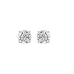 LADIES SOLITAIRE EARRINGS 1 1/3CT ROUND DIAMOND 14K WHITE GOLD