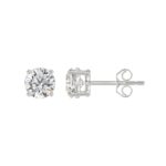 LADIES SOLITAIRE EARRINGS 1 1/3CT ROUND DIAMOND 14K WHITE GOLD - Image 2