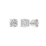 LADIES SOLITAIRE EARRINGS 1 1/3CT ROUND DIAMOND 14K WHITE GOLD - Image 3