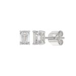 LADIES SOLITAIRE EARRINGS 1/2CT EMERALD DIAMOND 14K WHITE GOLD - Image 3