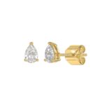 LADIES SOLITAIRE EARRINGS 1/2CT PEAR DIAMOND 14K YELLOW GOLD - Image 3