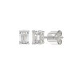 LADIES SOLITAIRE EARRINGS 1CT EMERALD DIAMOND 14K WHITE GOLD - Image 3