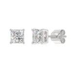 LADIES SOLITAIRE EARRINGS 2 1/2CT PRINCESS DIAMOND 14K WHITE GOLD - Image 3