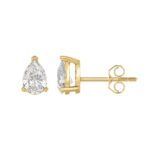LADIES SOLITAIRE EARRINGS 2CT PEAR DIAMOND 14K YELLOW GOLD - Image 2