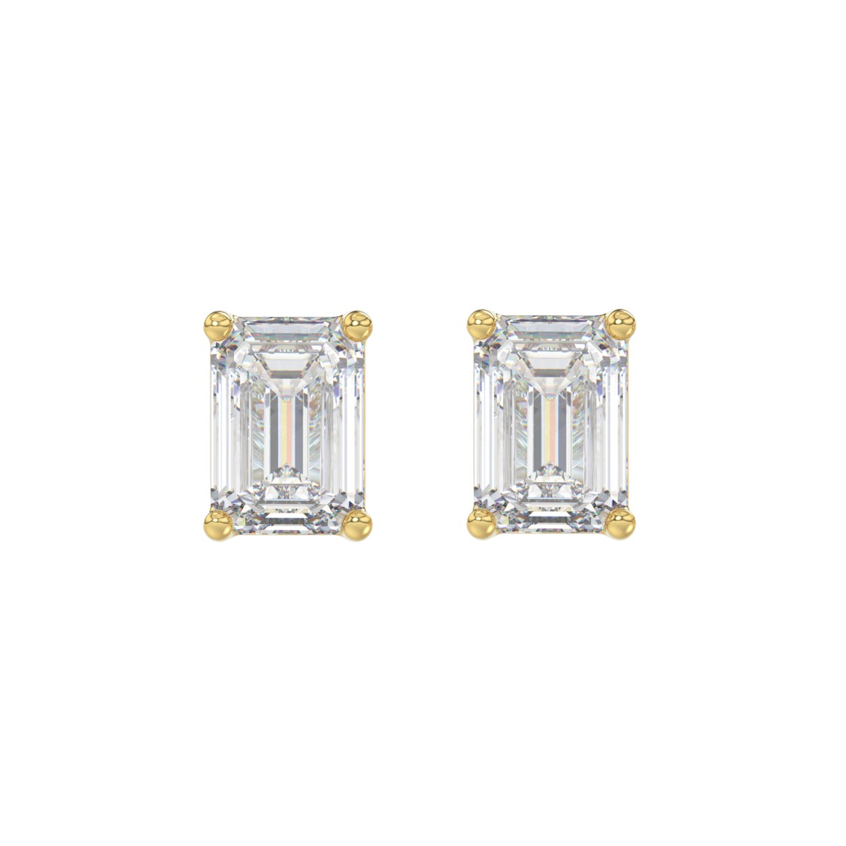 LADIES SOLITAIRE EARRINGS 3CT EMERALD DIAMOND 14K YELLOW GOLD - Image 1