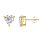 LADIES SOLITAIRE EARRINGS 3CT HEART DIAMOND 14K YELLOW GOLD - Image 2