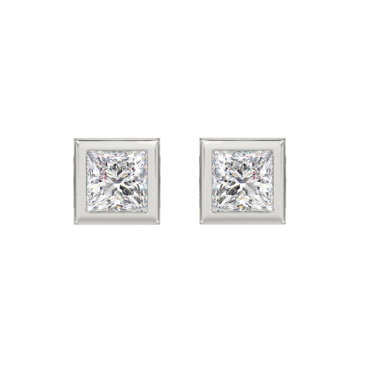 LADIES SOLITAIRE EARRINGS 3CT PRINCESS DIAMOND 14K WHITE GOLD - Image 1
