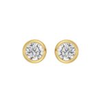 LADIES SOLITAIRE EARRINGS 3CT ROUND DIAMOND 14K YELLOW GOLD