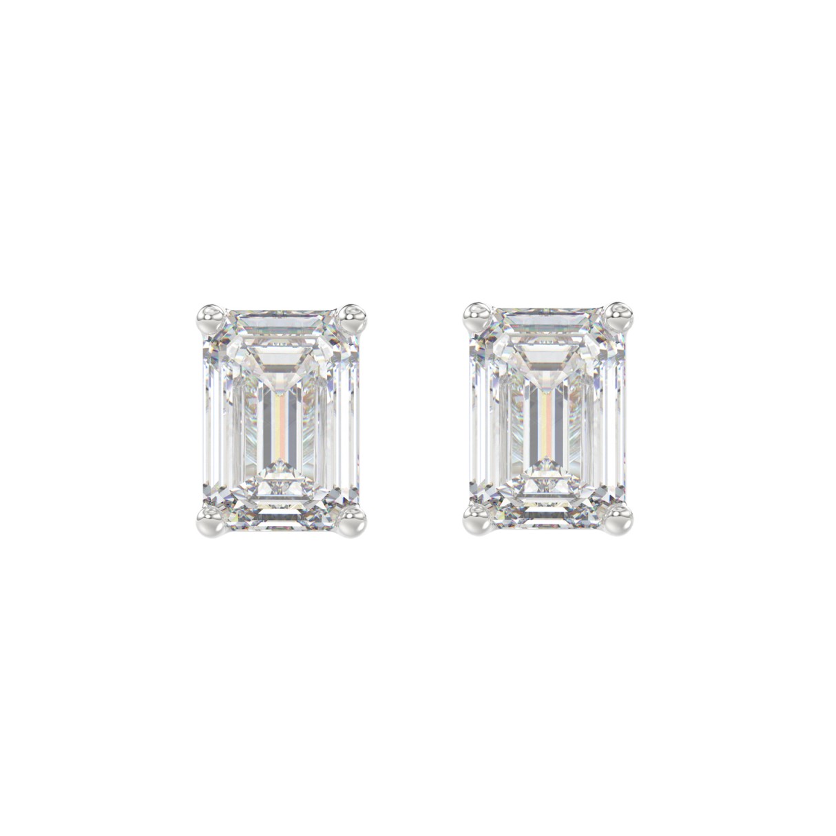 LADIES SOLITAIRE EARRINGS 4.00CT EMERALD DIAMOND 14K WHITE GOLD - Image 1