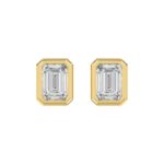 LADIES SOLITAIRE EARRINGS 4.00CT EMERALD DIAMOND 14K YELLOW GOLD