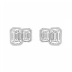 1.00CT White Gold 14K Collection Linked Hearts & Two-Stone Emerald Diamond stud Earring for Women (Color F-G -Clarity VS1/VS2)