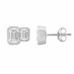 1.00CT White Gold 14K Collection Linked Hearts & Two-Stone Emerald Diamond stud Earring for Women (Color F-G -Clarity VS1/VS2) - Image 2