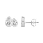 1.00CT White Gold 14K Collection Linked Hearts & Two-Stone Pear Diamond stud Earring for Women (Color F-G -Clarity VS1/VS2) - Image 2
