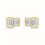 1.00CT Yellow Gold 14K Collection Linked Hearts & Two-Stone Emerald Diamond stud Earring for Women (Color F-G -Clarity VS1/VS2)