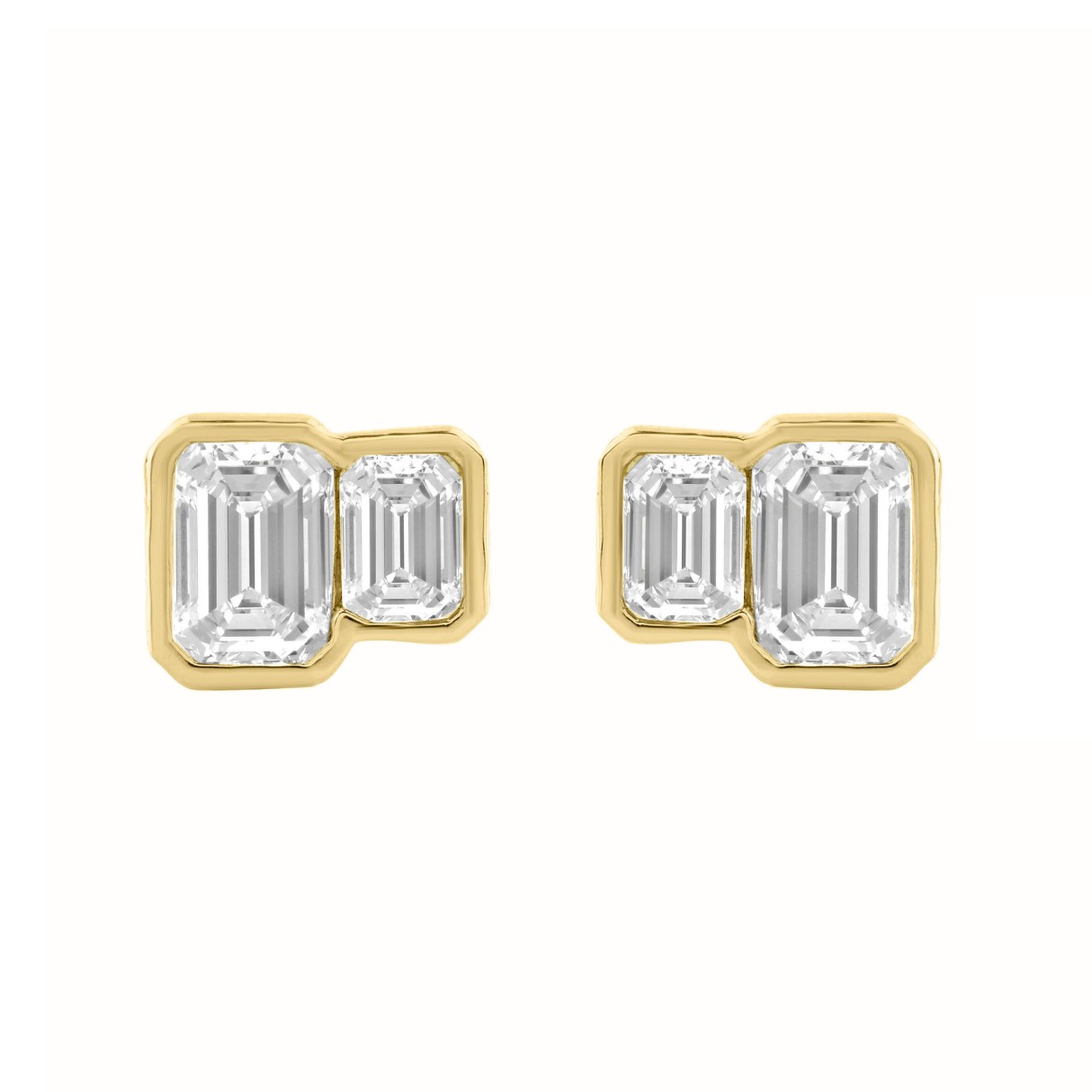 1.00CT Yellow Gold 14K Collection Linked Hearts & Two-Stone Emerald Diamond stud Earring for Women (Color F-G -Clarity VS1/VS2) - Image 1