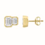 1.00CT Yellow Gold 14K Collection Linked Hearts & Two-Stone Emerald Diamond stud Earring for Women (Color F-G -Clarity VS1/VS2) - Image 2
