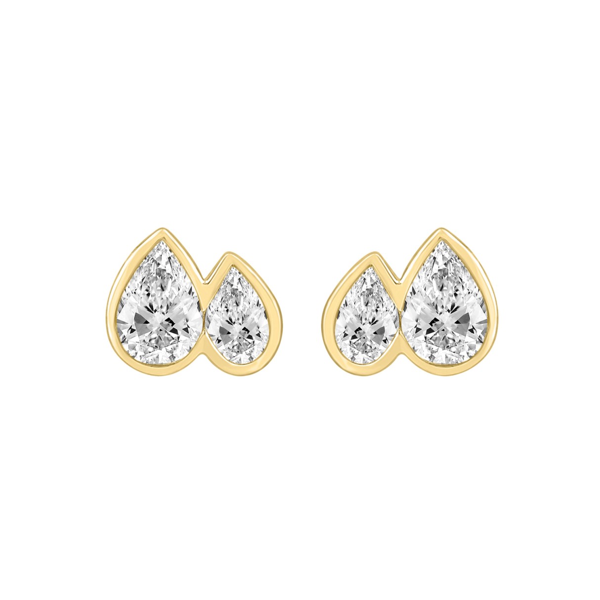 1.00CT Yellow Gold 14K Collection Linked Hearts & Two-Stone Pear Diamond stud Earring for Women (Color F-G -Clarity VS1/VS2) - Image 1
