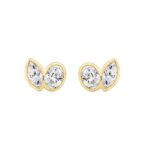 1.00CT Yellow Gold 14K Collection Linked Hearts Two-Stone Diamond Stud Ladies Earrings & Oval & Marquise Cut Diamond (Color F-G Clarity VS1/VS