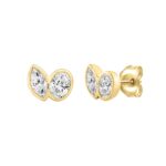 1.00CT Yellow Gold 14K Collection Linked Hearts Two-Stone Diamond Stud Ladies Earrings & Oval & Marquise Cut Diamond (Color F-G Clarity VS1/VS - Image 3
