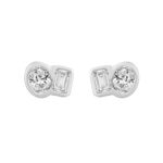 1/2CT White Gold 10K Collection Linked Hearts & Two-Stone Oval/Emerald Diamond stud Earring for Women (Color F-G -Clarity VS1/VS2)