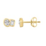 1/2CT Yellow Gold 10K Collection Linked Hearts & Two-Stone Oval/Emerald Diamond stud Earring for Women (Color F-G -Clarity VS1/VS2) - Image 2