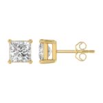 10K YELLOW GOLD 4.00CTCT PRINCESS DIAMOND LADIES SOLITAIRE EARRINGS - Image 2