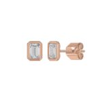 14K ROSE GOLD 1.00CT EMERALD DIAMOND LADIES SOLITAIRE EARRINGS - Image 3