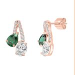 14K ROSE GOLD 2 1/2CT ROUND/OVAL/GREEN EMERALD PEAR DIAMOND LADIES EARRING (GREEN EMERALD PEAR DIAMOND 1.00CT) - Image 3