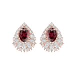 14K ROSE GOLD 4 3/4CT ROUND/MARQUISE/RUBY OVAL DIAMOND LADIES EARRING (RUBY OVAL DIAMOND 2 3/4CT)